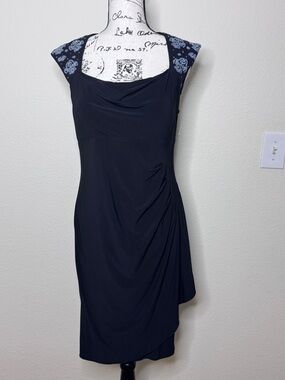 MSK Black Midi Dress with beaded Cap Sleeves
